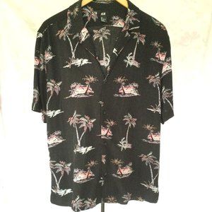 H&M Large Tropical Camp Shirt Palm Trees Pink Vacation Beach